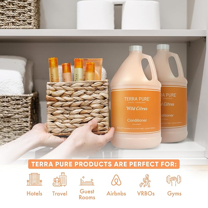 Terra Pure | Hotel Soaps and Toiletries Bulk Set | Conditioner Gallon 128 oz | Designed to Refill Soap Dispensers | 4 Gallons