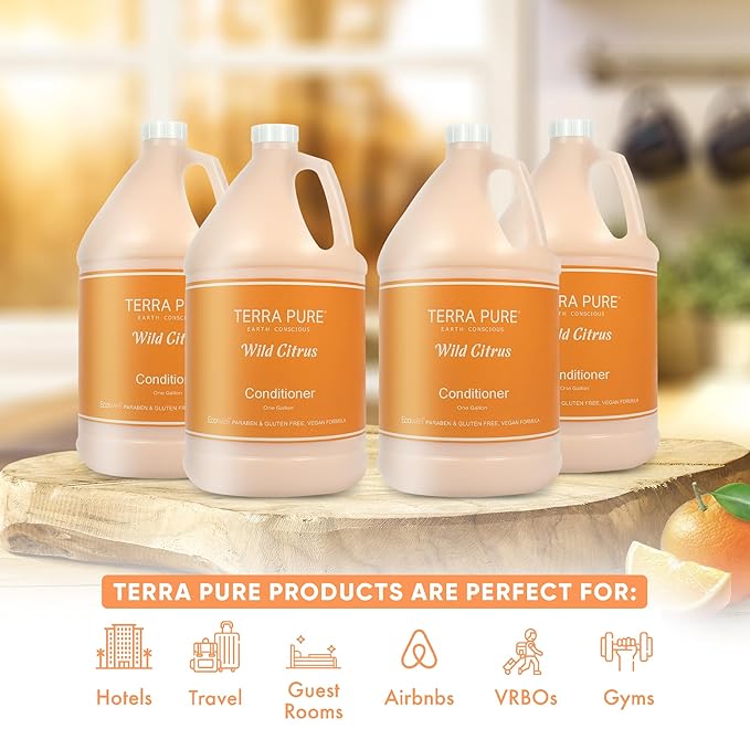 Terra Pure | Hotel Soaps and Toiletries Bulk Set | Conditioner Gallon 128 oz | Designed to Refill Soap Dispensers | 4 Gallons
