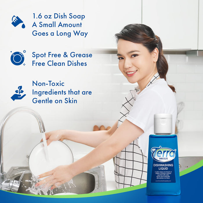 Travel Laundry Detergent & Dish Soap | Terra Breeze 1-Shoppe All-In-Kit Bulk Hotel Size Amenities for AirBnB & Rentals | 45 Pcs