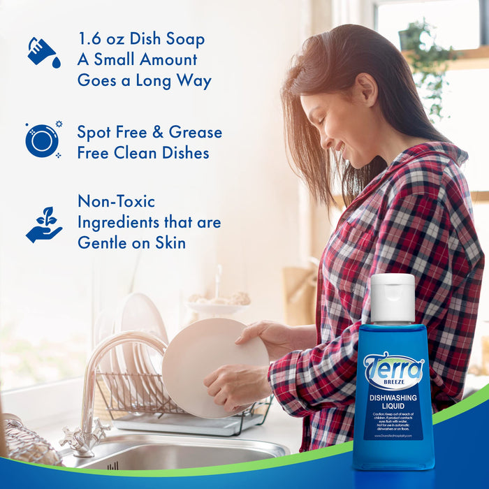 Travel Laundry Detergent & Dish Soap | Terra Breeze 1-Shoppe All-In-Kit Bulk Hotel Size Amenities for AirBnB & Rentals | Dishwashing Liquid, Dishwasher Detergent & Premeasured Laundry Soap | 180 Pcs