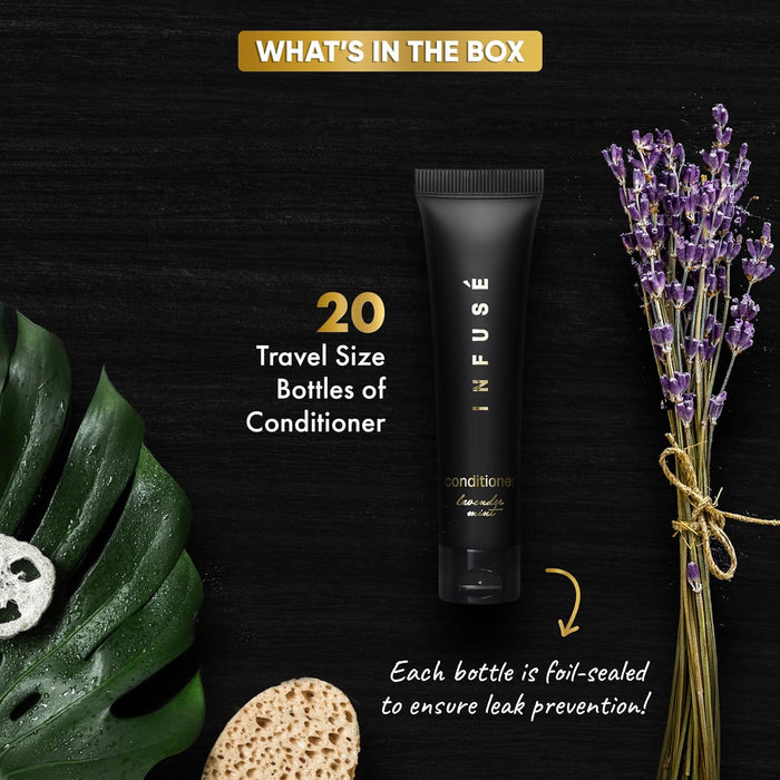 Infuse Black Hotel Toiletries Bulk, Amenities for Guest Hospitality, Motel, AirBnB, Gym, Luxury, Airport | Travel-Size Hotel Conditioner 1 oz (Case of 20)