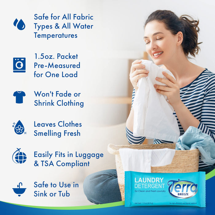 Travel Laundry Detergent & Dish Soap | Terra Breeze 1-Shoppe All-In-Kit Bulk Hotel Size Amenities for AirBnB & Rentals | 45 Pcs