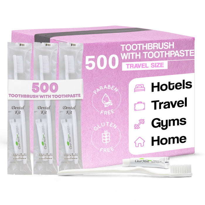Bulk Disposable Hotel Toothbrush with Toothpaste Dental Kit (Case of 500)