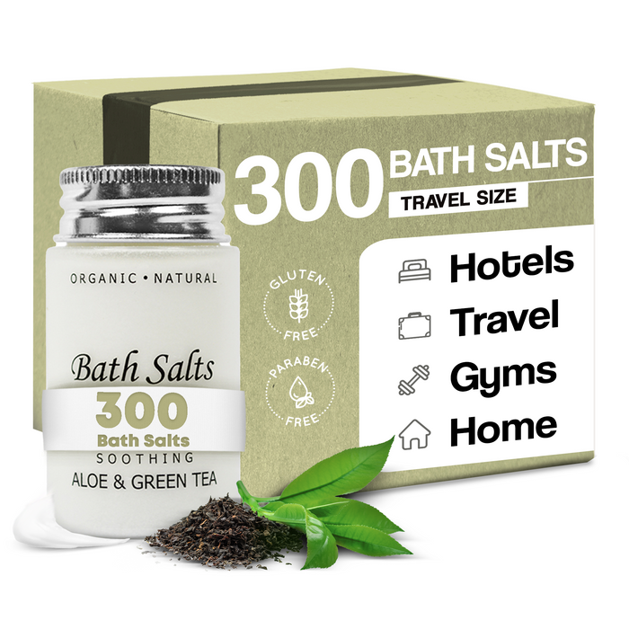 (Case of 300) Soothing Aloe and Green Tea Bath Salts, Single Use Hospitality/Travel Size Jar