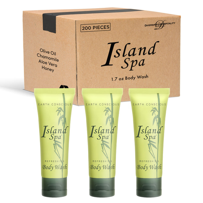 Island Spa Body Wash Hospitality Size 1.7 oz. Tube with Flip Cap, Enriched with Organic Aloe Vera (Case of 200)