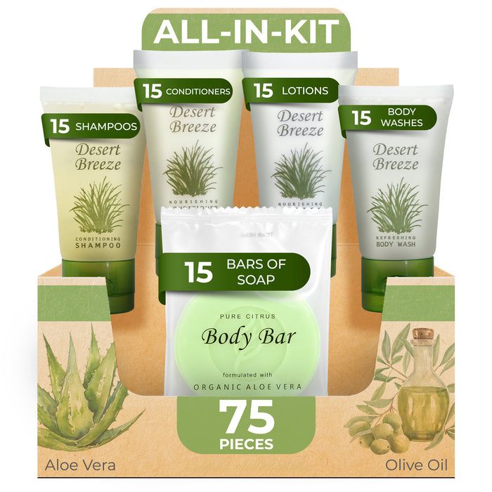 Desert Breeze | 1-Shoppe All-In-Kit | Hotel Size Amenities Set | Hotel / AirBnB / VRBO / Vacation Rental Soap Set | (75 pcs)