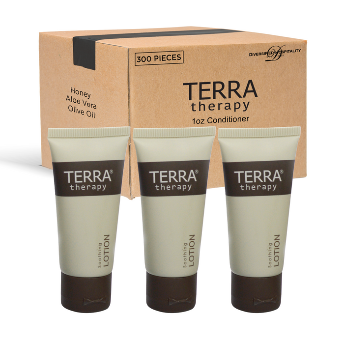 Terra Therapy Lotion | Amenities for Hotel Motel AirBnB VRBO | Travel Size Hotel Toiletries | 1 oz Flip Cap (Case of 300)
