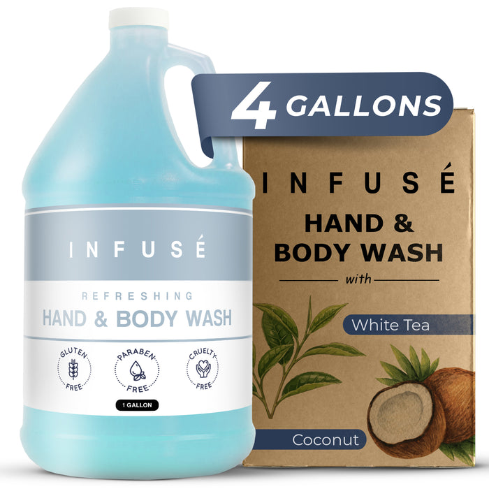 Infuse Hotel Body Wash / Hand Soap | 1 Gallon | Designed to Refill Soap Dispensers | by Terra Pure (Set of 4)