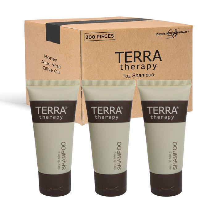 Terra Therapy Shampoo | Amenities for Hotel Motel AirBnB VRBO | Travel Size Hotel Toiletries | 1 oz Flip Cap (Case of 300)