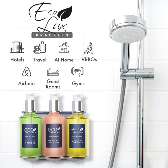 Triple Wall Mounted Shower Dispenser Bracket | Holds 3 Retail Size Hotel Amenities | Stainless Steel | 10.14 oz. (Single Bracket)
