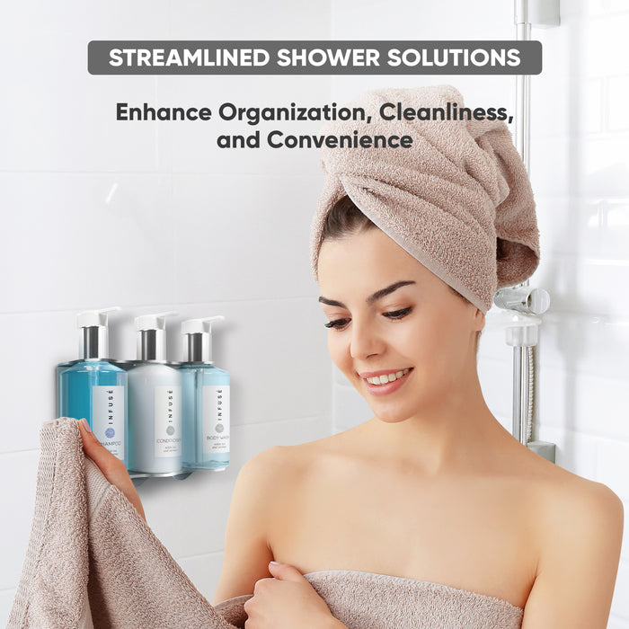 Triple Wall Mounted Shower Dispenser Bracket | Holds 3 Retail Size Hotel Amenities | Stainless Steel | 10.14 oz. (Single Bracket)