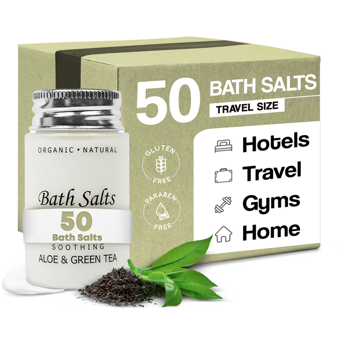 Soothing Aloe and Green Tea Bath Salts | 1.2 oz. Single Use Hospitality/Travel Size Jar | (Case of 50)