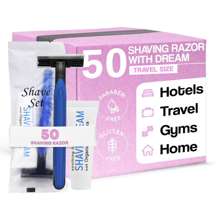 Double Blade Shaving Razor with Shave Cream | Disposable Hotel Kit Twin Blade Single Use | (Case of 50)