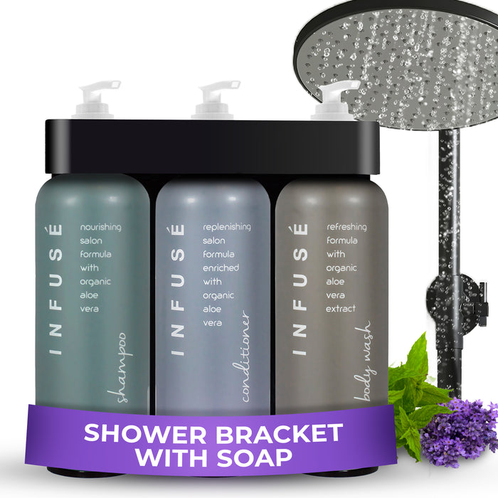 Acquavera Triple Bracket (Black) with Infuse Lavender Mint Shampoo, Conditioner and Body Wash