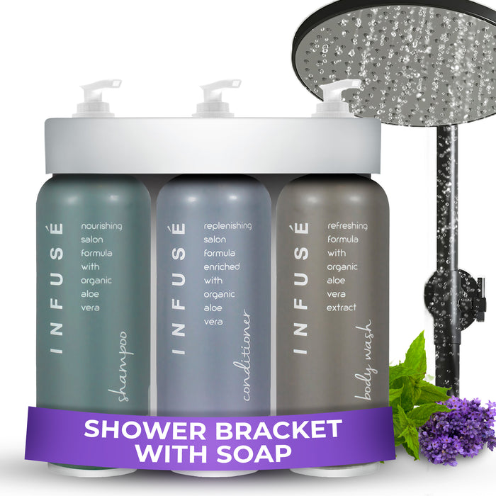 Acquavera Triple Bracket (Silver) with Infuse Lavender Mint Shampoo, Conditioner and Body Wash
