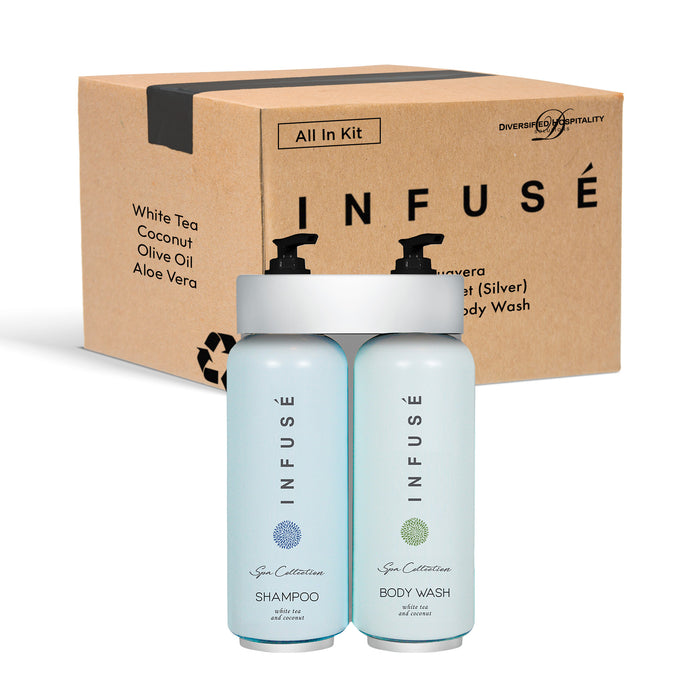 Acquavera Double Bracket (Silver) with Infuse White Tea and Coconut Shampoo and Body Wash