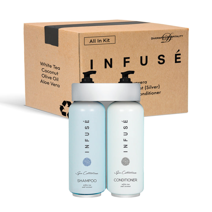 Acquavera Double Bracket (Silver) with Infuse White Tea and Coconut Shampoo and Conditioner