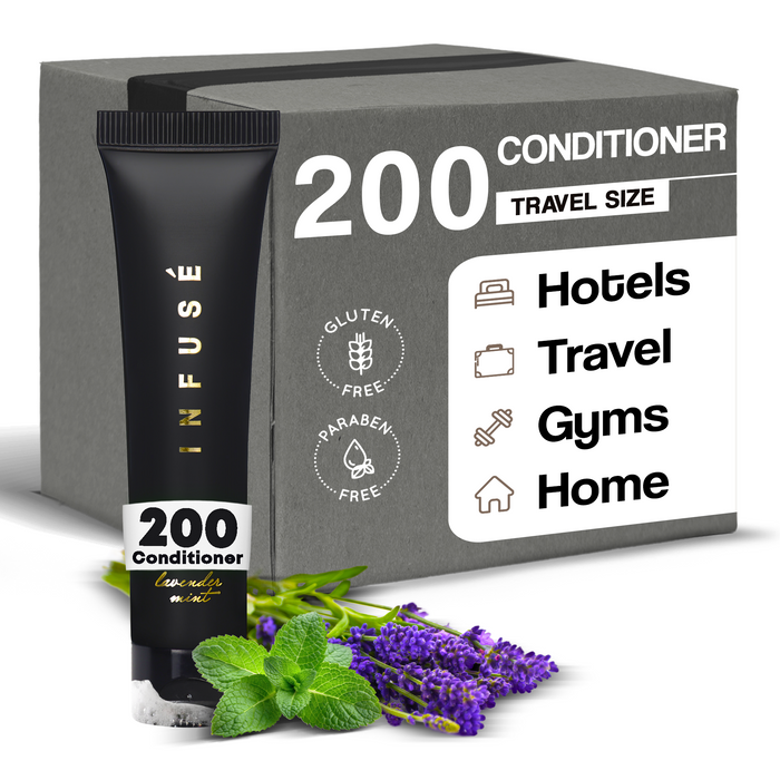 Infuse Black Hotel Toiletries Bulk, Amenities for Guest Hospitality, Motel, AirBnB, Gym, Luxury, Airport | Travel-Size Hotel Conditioner 1 oz (Case of 200)