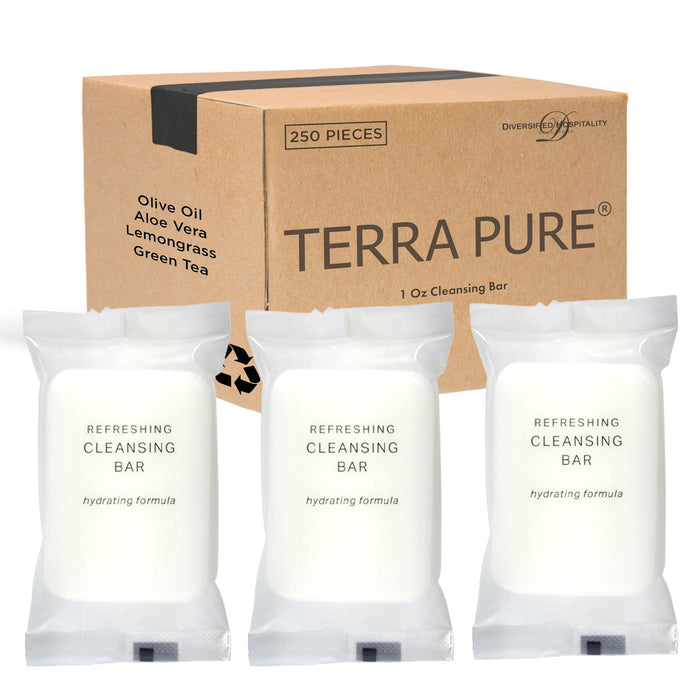 Terra Pure Bulk Set Hotel Luxury Toiletries | Travel Size Cleansing Bar 1 oz | 250 Total Bars | Amenities for Guest Hospitality, Motel, AirBnB, Gym
