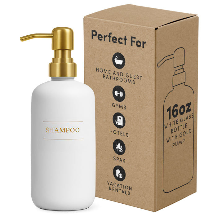 White Glass Shampoo Bottle | 16 oz Refillable Wall Mount Liquid Soap Dispenser with Waterproof Label for every Bathroom | Single Product by Diversified Hospitality Solutions