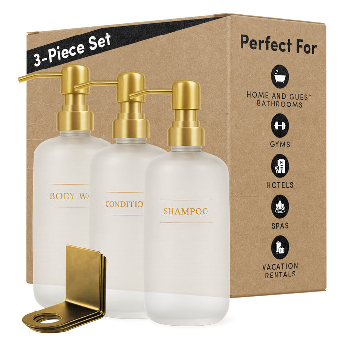Diversified Hospitality Solutions Clear Plastic Bottle | Refillable Wall Mount Liquid Soap Dispenser with No Drill Brackets |16 oz Shampoo, Conditioner and Body Wash for every Bathroom | Three Bottles