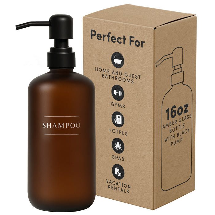 Amber Glass Shampoo Bottle | 16 oz Refillable Wall Mount Liquid Soap Dispenser with Waterproof Label for every Bathroom | Single Product by Diversified Hospitality Solutions