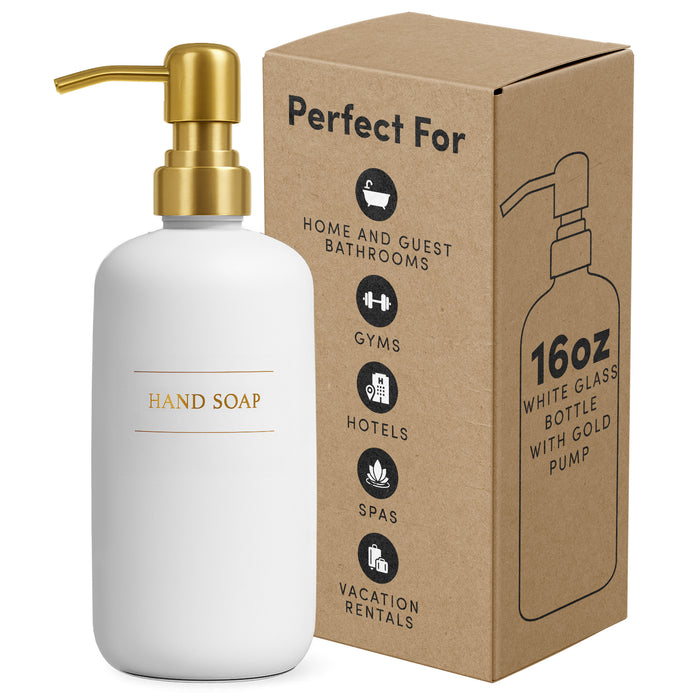White Glass Handsoap Bottle | 16 oz Refillable Wall Mount Liquid Soap Dispenser with Waterproof Label for every Bathroom | Single Product by Diversified Hospitality Solutions