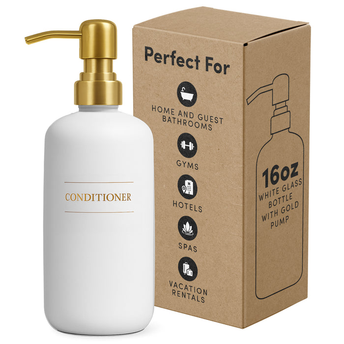 White Glass Conditioner Bottle | 16 oz Refillable Wall Mount Liquid Soap Dispenser with Waterproof Label for every Bathroom | Single Product by Diversified Hospitality Solutions