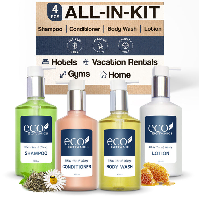 Eco Botanics,10.14 oz. Pumps (1 of Each) Shampoo, Conditioner, Hand/Body Wash, and Lotion (Set of 4)