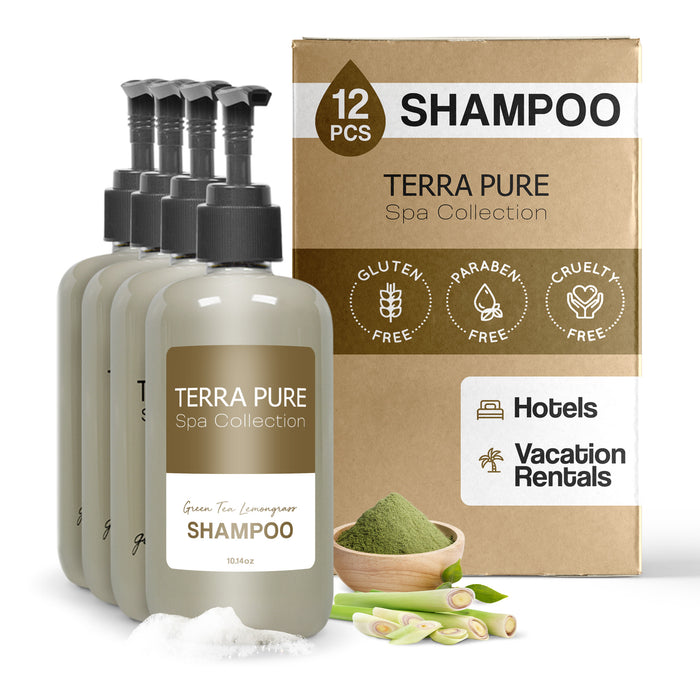 Terra Pure Shampoo | Spa Collection | Hotel Amenities in Pump Bottle | 10.14 oz. / 300 ml (Case of 12)