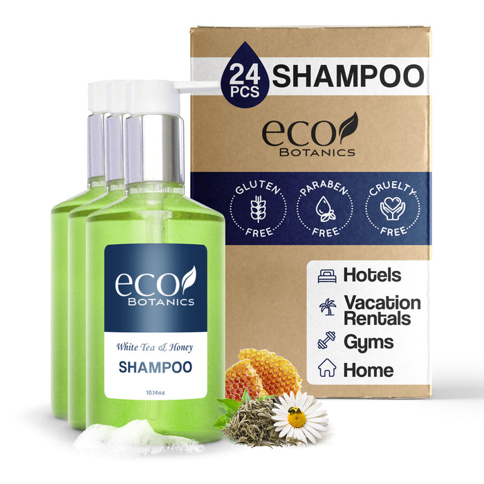Eco Botanics Shampoo, White Tea & Honey Retail Size Hotel Amenities, 10.14 oz. (Case of 24)