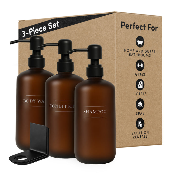 Diversified Hospitality Solutions Amber Plastic Bottle | Refillable Wall Mount Liquid Soap Dispenser | 16 oz Shampoo, Conditioner and Body Wash for Every Bathroom | 3 Bottles