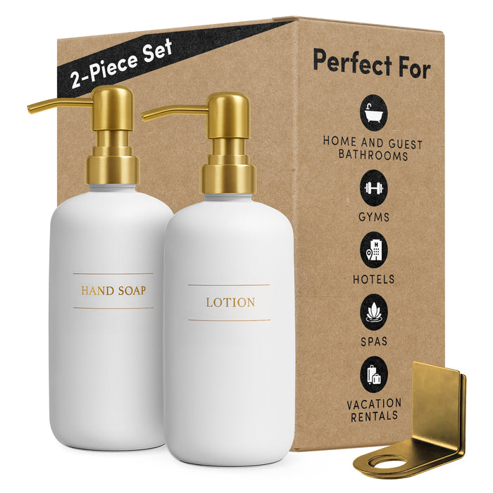 Diversified Hospitality Solutions White Plastic Bottle | Refillable Wall Mount Liquid Soap Dispenser with No Drill Brackets | 16 oz Hand Soap and Lotion for every Bathroom | Two Bottles