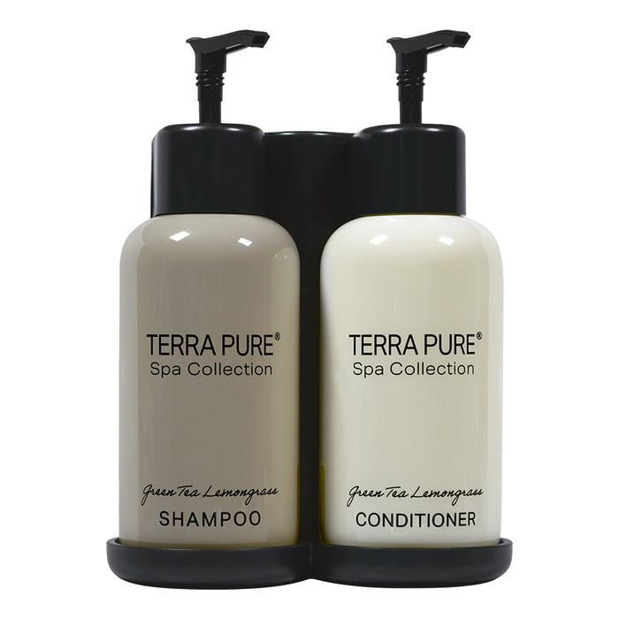 Terra Pure Spa Collection | Wall-Mounted No Drill Shower Soap Amenities Dispenser | 10.14 oz. / 300 ml Bottles | Tamper Proof Locking Bracket | 1 Bracket with Shampoo and Conditioner