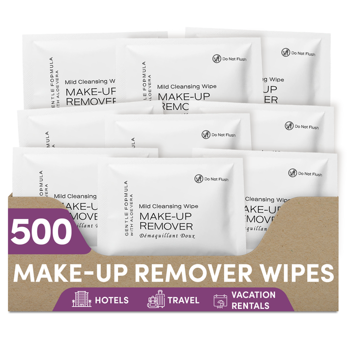 Makeup Remover Wipe for Hotel, AirBnB, VRBO, Vacation Rental (Case of 500)