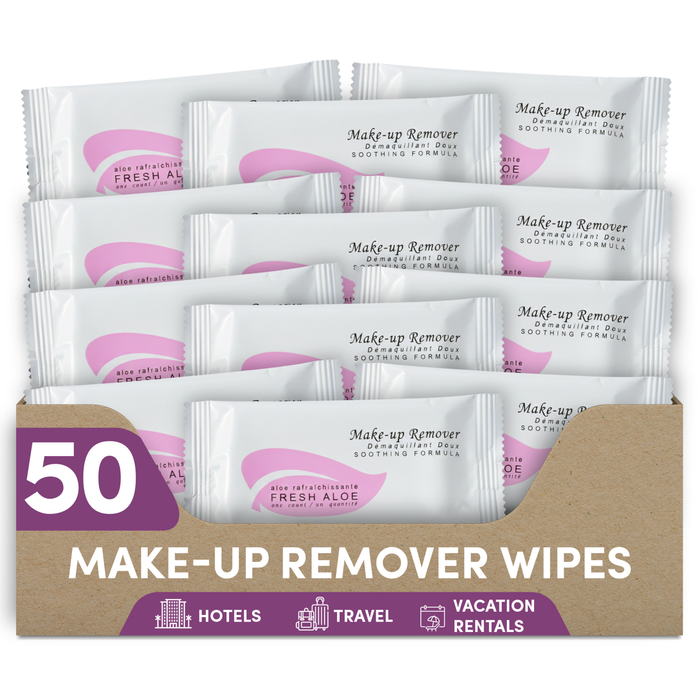 Fresh Aloe Makeup Remover Wipe for Hotel, AirBnB, VRBO, Vacation Rental (Case of 50)