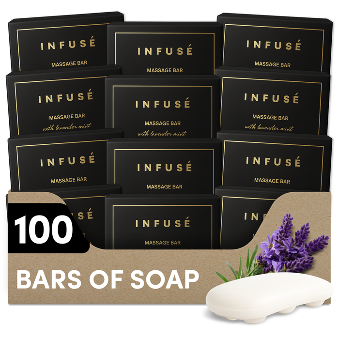Infuse Black Hotel Toiletries Bulk, Amenities for Guest Hospitality, Motel, AirBnB, Gym, Luxury, Airport | Hotel Soap | Travel Size Toiletries Bulk Set for Airbnb Essentials | 40 gram Boxed Massage Bar Soap | 100 Pieces