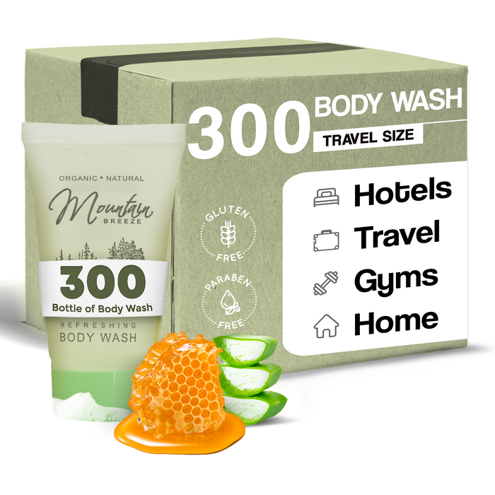 Mountain Breeze Soap Body Wash, Hotel Toiletries Bulk, 1 oz., Travel Size Body Wash, Amenities for Guest Hospitality, Motel, AirBnB, Gym, Luxury, Airport (Case of 300)