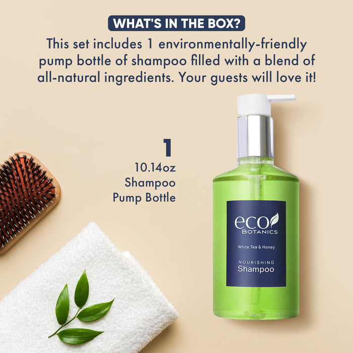Eco Botanics Shampoo, White Tea & Honey Retail Size Hotel Amenities, 10.14 oz. (Single)
