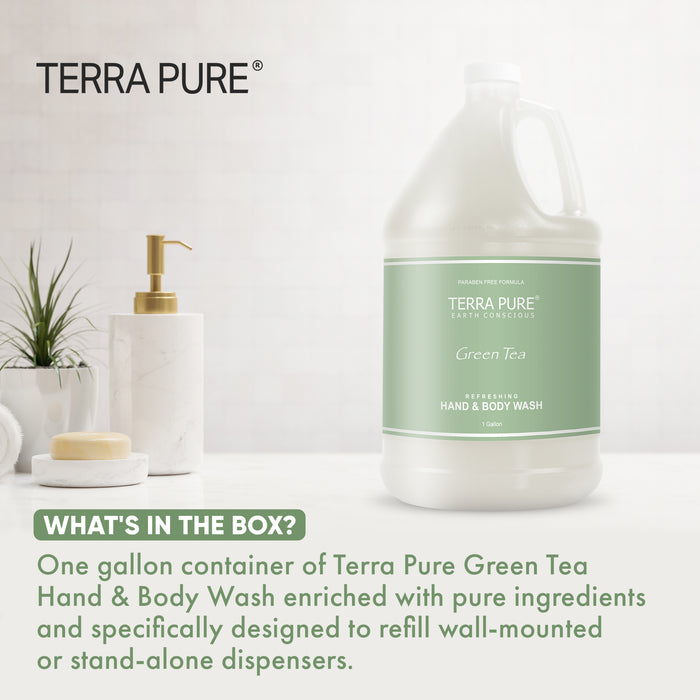 Terra Pure Green Tea Hotel Hand & Body Wash | 1 Gallon | For Hospitality & Vacation Rentals to Refill Dispensers | (Single Gallon)