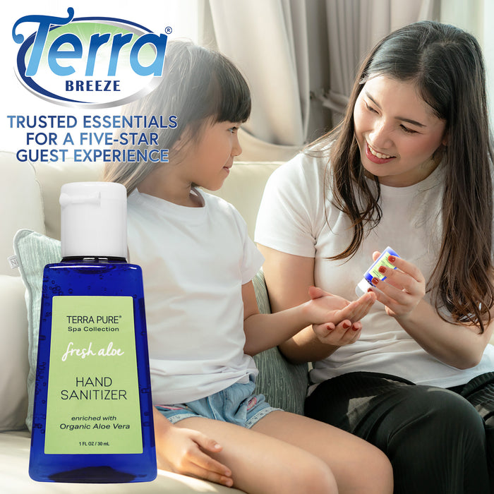 Terra Pure Hand Sanitizer Gel | Mini Hand Sanitizer Bulk | Alcohol Free with Organic Aloe Vera | 1 oz. 50 Bottles