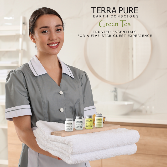 Terra Pure Green Tea 1.0 oz. Toiletries Set | 1-Shoppe All-In-Kit Amenities For Hotels, Airbnb & Rentals | Hotel Shampoo & Conditioner, Body Wash, Body Lotion | 80 Piece Travel Set