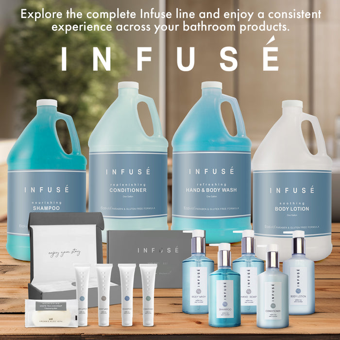 INFUSÉ 1 Liter Conditioner Refill Bag For Soap Dispensers | Bulk Toiletries for Vacation Rentals, and Home Bathroom Showers | White Tea and Coconut | Set of 12