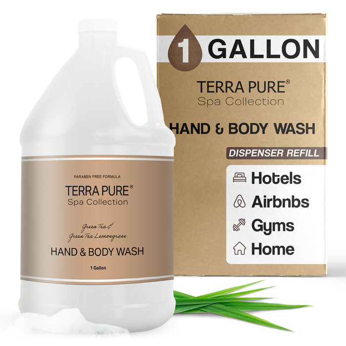 Terra Pure Green Tea Hotel Hand & Body Wash | 1 Gallon | For Hospitality & Vacation Rentals to Refill Dispensers | (Single Gallon)