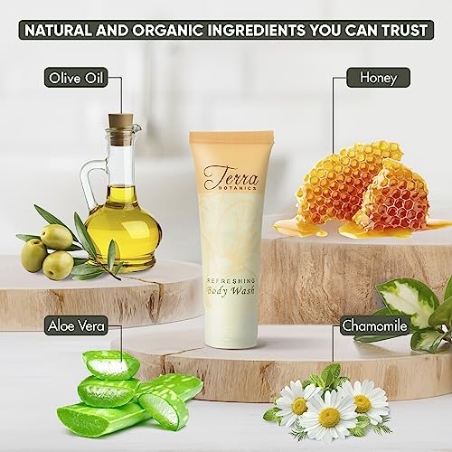 Terra Botanics Body Wash, 1 Oz. Frosted Tube With Flip Cap With Organic Honey And Aloe Vera (Case of 300)