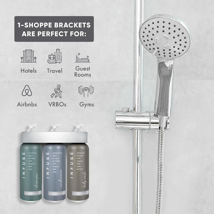 Acquavera Triple Bracket (Silver) with Infuse Lavender Mint Shampoo, Conditioner and Body Wash