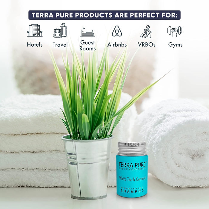 Terra Pure White Tea & Coconut Shampoo, Travel Size Hotel Amenities, 1 oz. (Case of 100)
