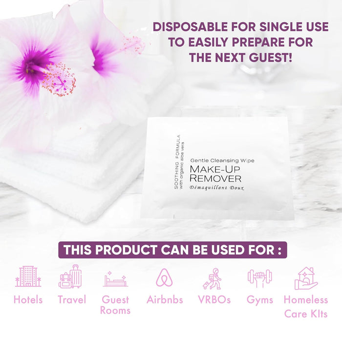 Makeup Remover Wipe for Hotel, AirBnB, VRBO, Vacation Rental (Case of 500)
