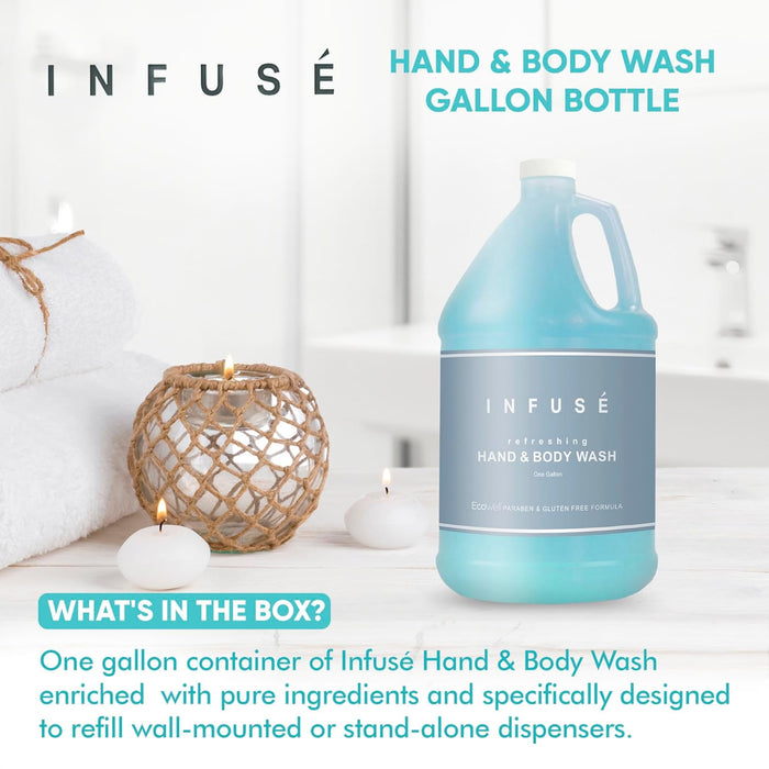 Infuse Hotel Body Wash / Hand Soap | 1 Gallon | Designed to Refill Soap Dispensers | by Terra Pure (Set of 4)