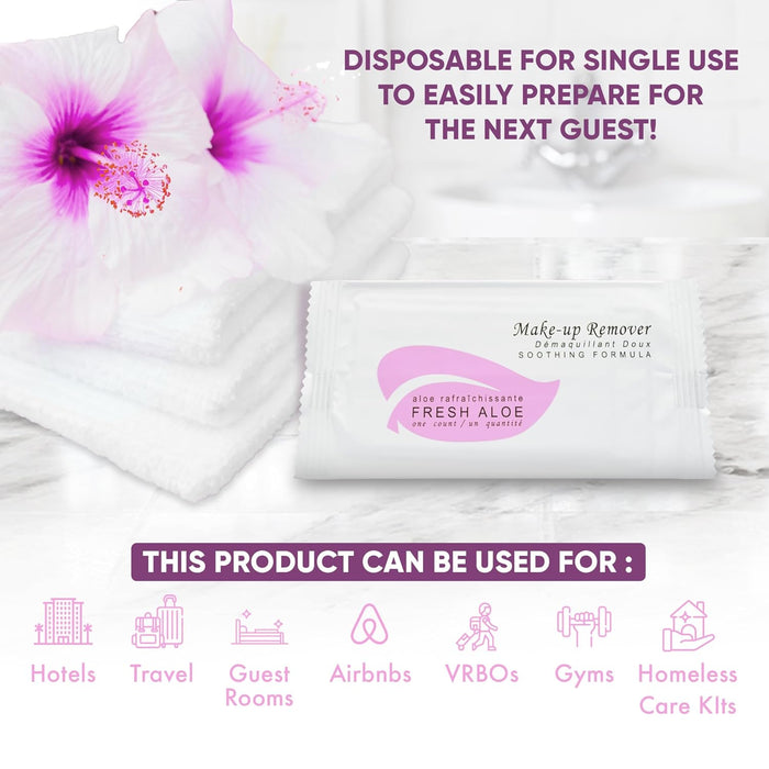 Fresh Aloe Makeup Remover Wipe for Hotel, AirBnB, VRBO, Vacation Rental (Case of 50)